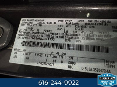 2022 Ford Escape SE 1.5 Liter EcoBoost AWD