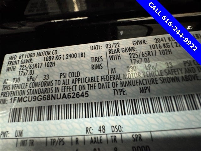 2022 Ford Escape SE 1.5 Liter EcoBoost AWD