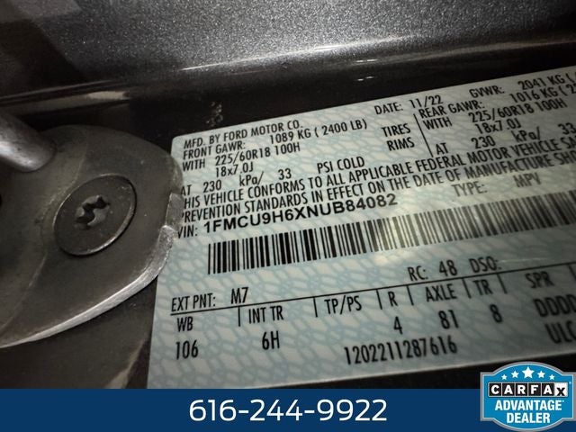 2022 Ford Escape SEL 1.5 Liter EcoBoost AWD