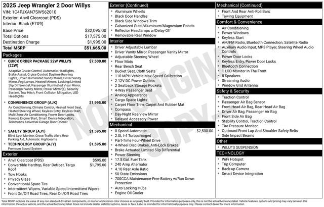 2025 Jeep Wrangler Willys 2.0 Liter 2D Automatic 4WD
