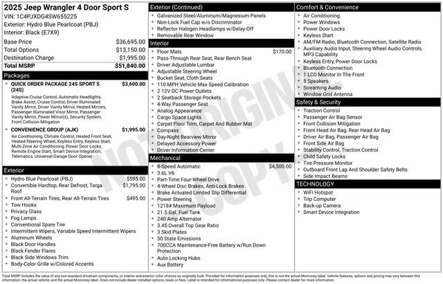 2025 Jeep Wrangler WRANGLER 4-DOOR SPORT S