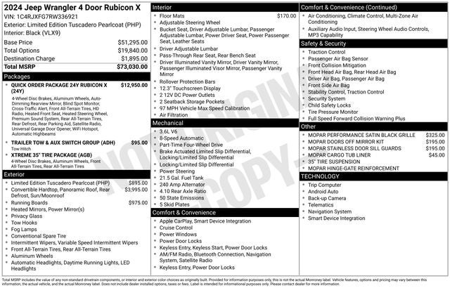 2024 Jeep Wrangler Rubicon X 3.6 Liter V6 4D Automatic 4WD