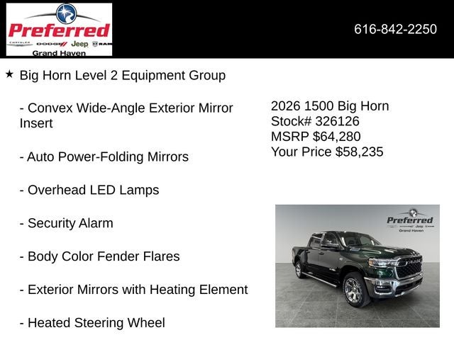 2026 RAM Ram 1500 RAM 1500 BIG HORN CREW CAB 4X4 5'7' BOX