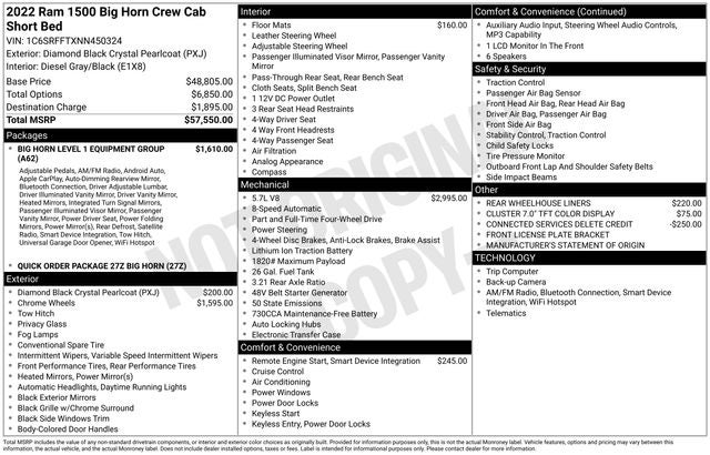 2022 RAM 1500 Big Horn Crew Cab 4x4 5'7' Box