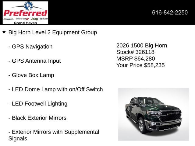 2026 RAM Ram 1500 RAM 1500 BIG HORN CREW CAB 4X4 5'7' BOX