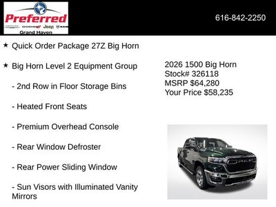 2026 RAM Ram 1500 RAM 1500 BIG HORN CREW CAB 4X4 5'7' BOX