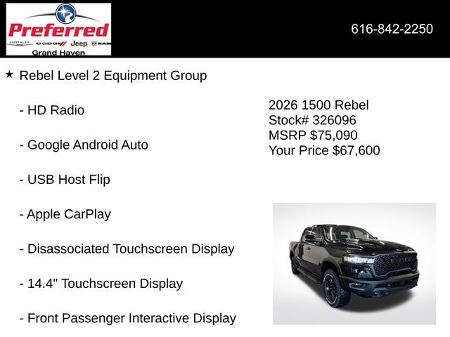 2026 RAM Ram 1500 RAM 1500 REBEL CREW CAB 4X4 5'7' BOX