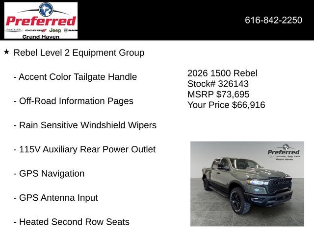 2026 RAM Ram 1500 RAM 1500 REBEL CREW CAB 4X4 5'7' BOX