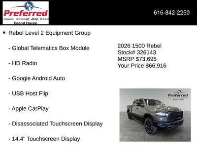 2026 RAM Ram 1500 RAM 1500 REBEL CREW CAB 4X4 5'7' BOX