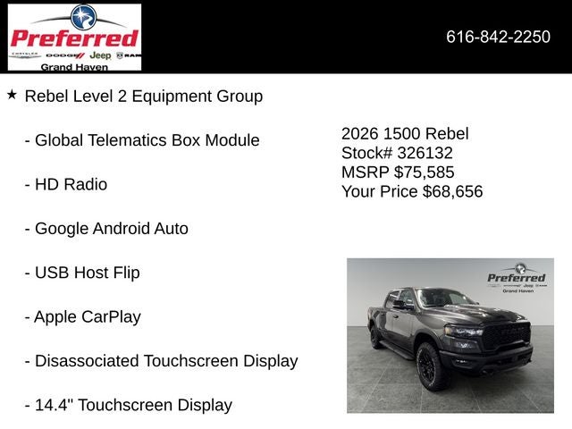 2026 RAM Ram 1500 RAM 1500 REBEL CREW CAB 4X4 5'7' BOX