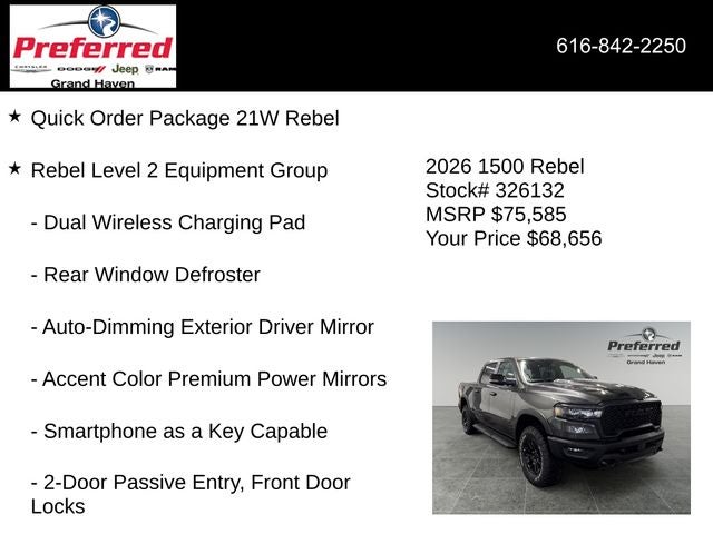 2026 RAM Ram 1500 RAM 1500 REBEL CREW CAB 4X4 5'7' BOX