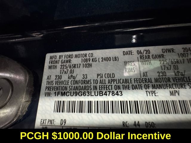 2020 Ford Escape SE 1.5 Liter EcoBoost AWD