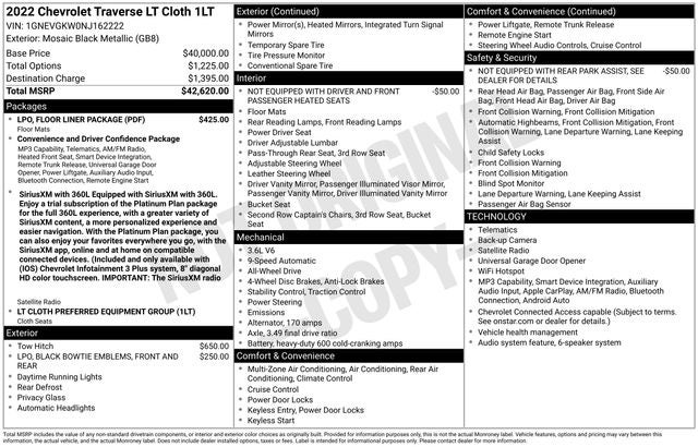 2022 Chevrolet Traverse LT 1LT 3.6 Liter V6 AWD 3rd Row Seating