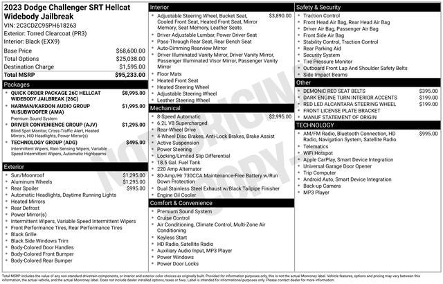 2023 Dodge Challenger SRT Hellcat Jailbreak 6.2 Liter V8 Supercharged 2D coupe RWD Automatic