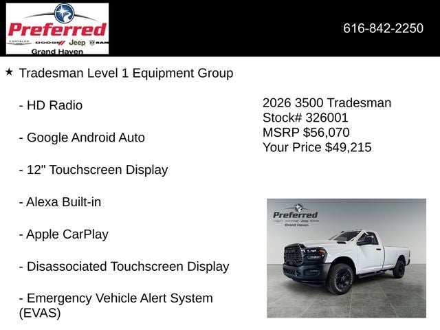 2026 RAM Ram 3500 RAM 3500 TRADESMAN REGULAR CAB 4X4 8' BOX