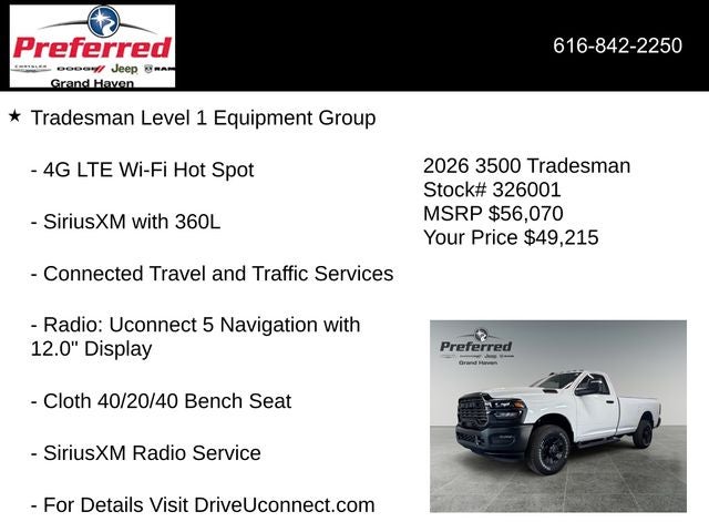 2026 RAM Ram 3500 RAM 3500 TRADESMAN REGULAR CAB 4X4 8' BOX