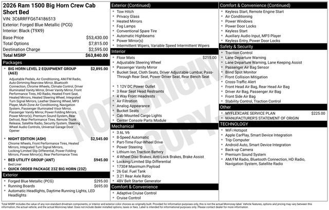 2026 RAM Ram 1500 RAM 1500 BIG HORN CREW CAB 4X4 5'7' BOX