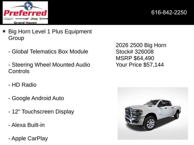 2026 RAM Ram 2500 RAM 2500 BIG HORN CREW CAB 4X4 6'4' BOX