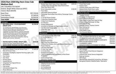 2026 RAM Ram 2500 RAM 2500 BIG HORN CREW CAB 4X4 6'4' BOX