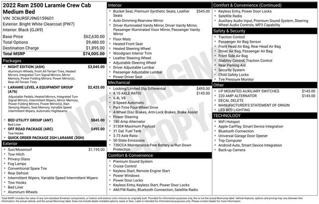2022 RAM 2500 Laramie 6.4 Liter V8 Crew Cab 4WD