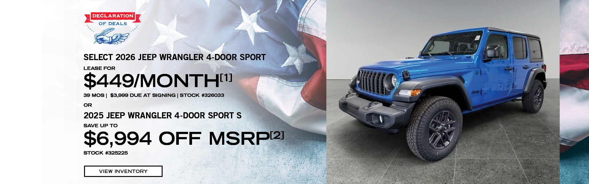 Select 2026 Jeep Wrangler 4-Door Sport OR 2025 Jeep Wrangler